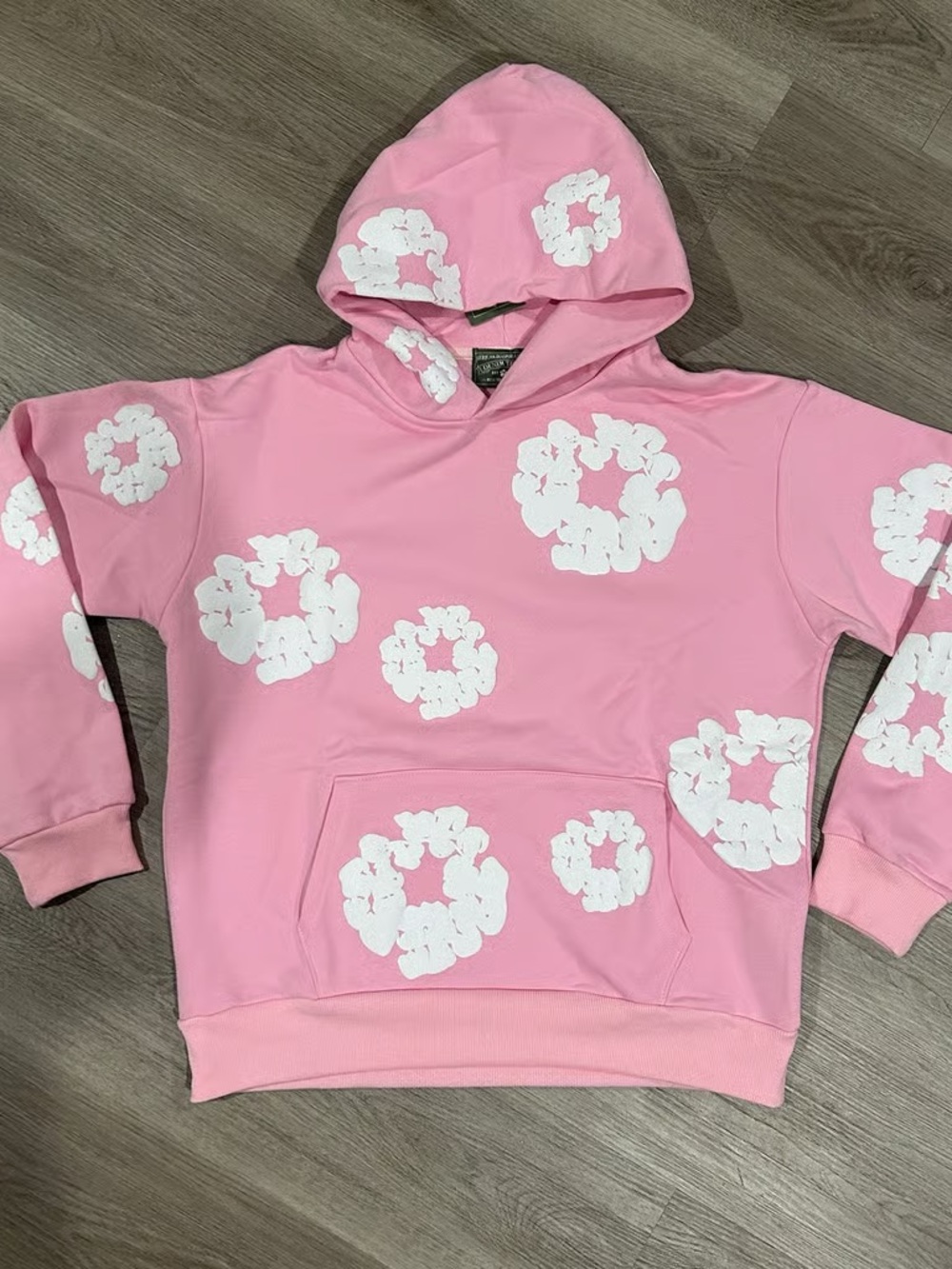 Girls' Pink Pullover Hoodie with White Floral Rings